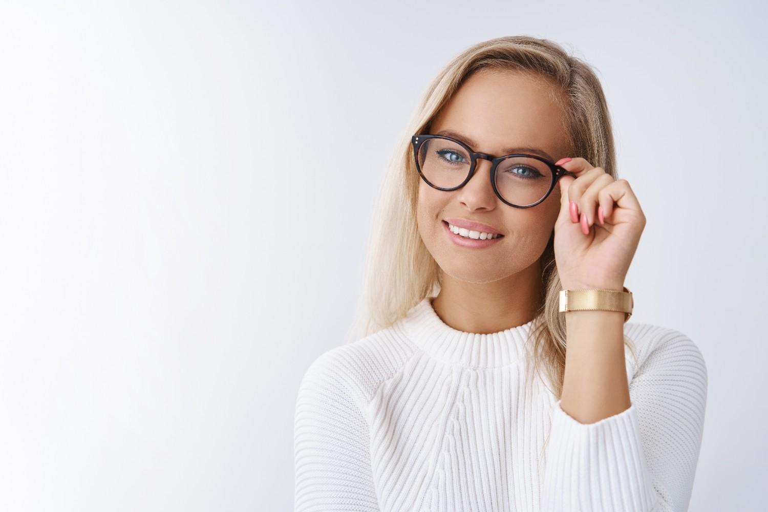 Hakim Optical 20 Customer wearing new Hakim Optical eyeglasses